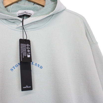 Stone Island Marina SS 2023 Light Blue Plated Dyed Cotton Hoodie Jumper