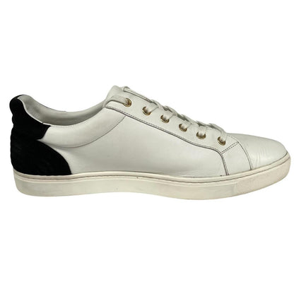 Dolce & Gabbana white and navy blue leather trainers with logo detailing and creased toe box.