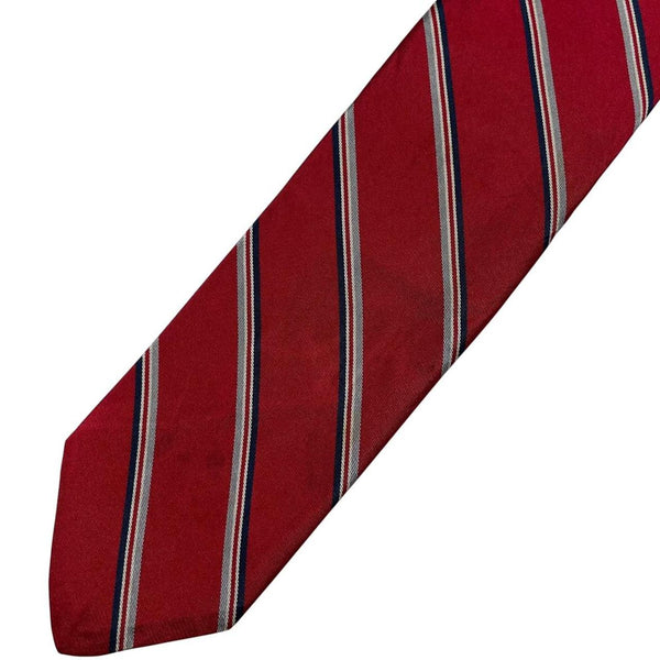 Christian Dior red striped silk tie with subtle marks and classic design.