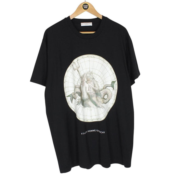 Givenchy Paris Black Poseidon Print Short Sleeve Cotton T-Shirt
