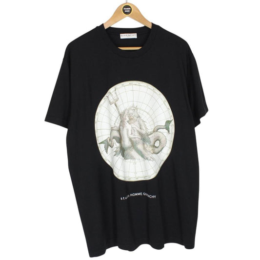 Givenchy Paris Black Poseidon Print Short Sleeve Cotton T-Shirt