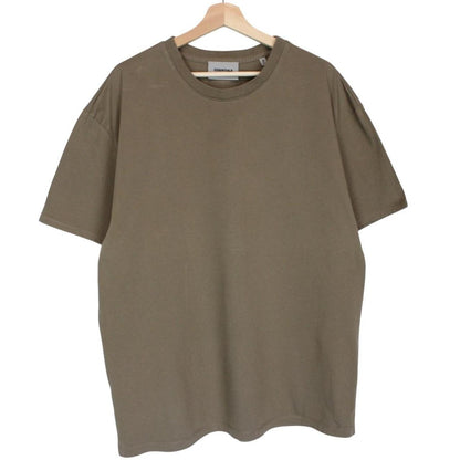 Essentials khaki brown short sleeve t-shirt with logo print and pocket detail.