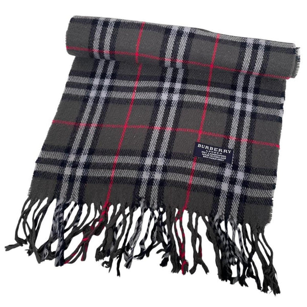 Vintage 90s Burberry Dark Grey Nova Check Lambswool Scarf