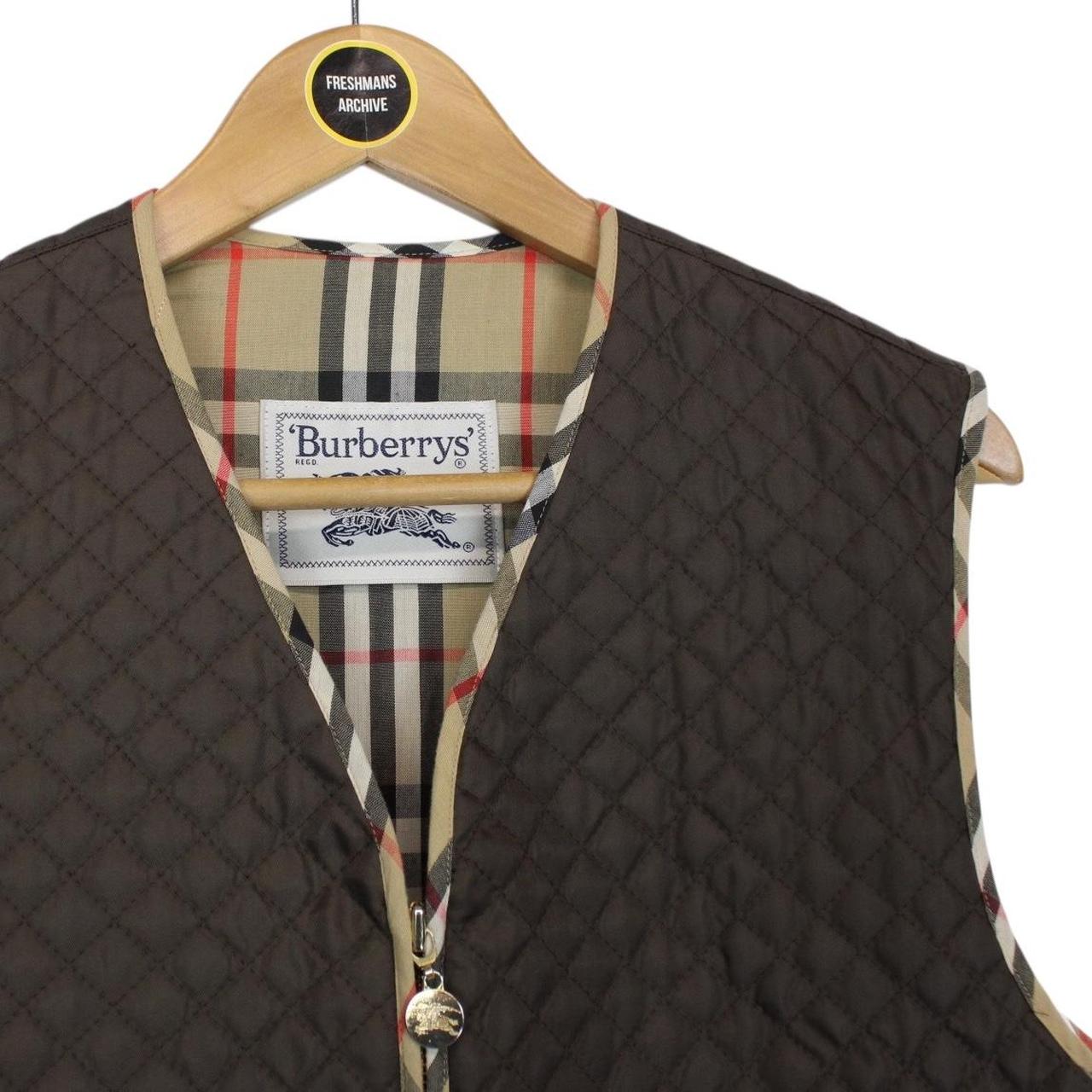 Vintage 90s Burberry Khaki Brown Nova Check Full Zip Quilted Vest