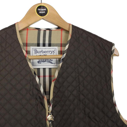 Vintage 90s Burberry Khaki Brown Nova Check Full Zip Quilted Vest