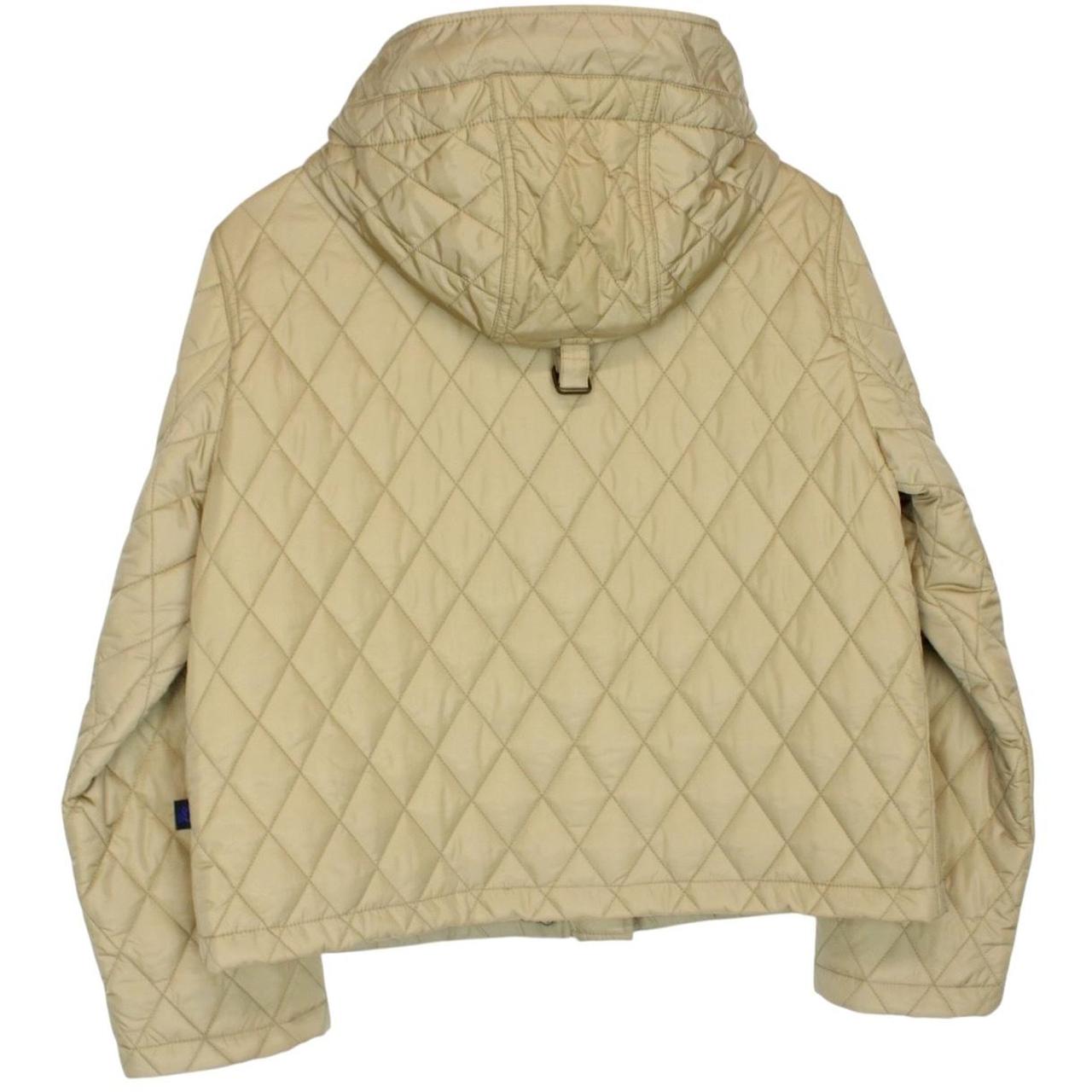Burberry beige cropped nylon jacket with Nova Check pattern and diamond quilted design.