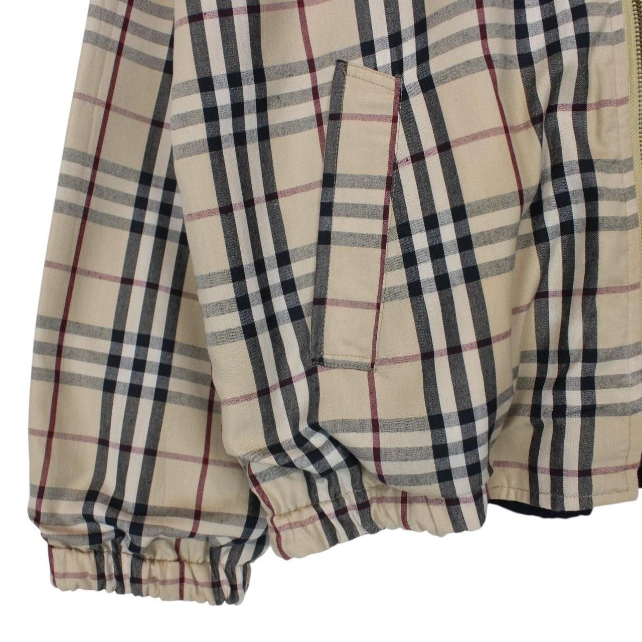 Vintage Burberry London Navy Blue and Tan Brown Nova Check Reversible Harrington