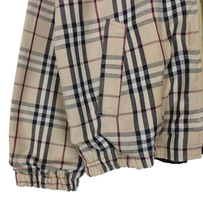 Vintage Burberry London Navy Blue and Tan Brown Nova Check Reversible Harrington