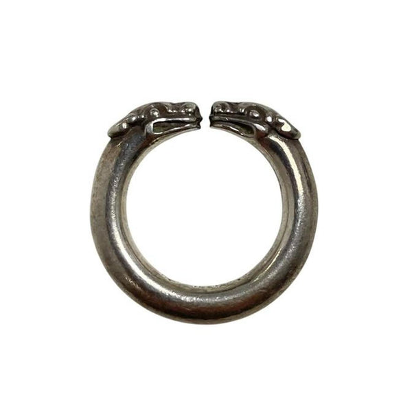 Chrome Hearts silver ring with double dog design and 925 sterling silver material.