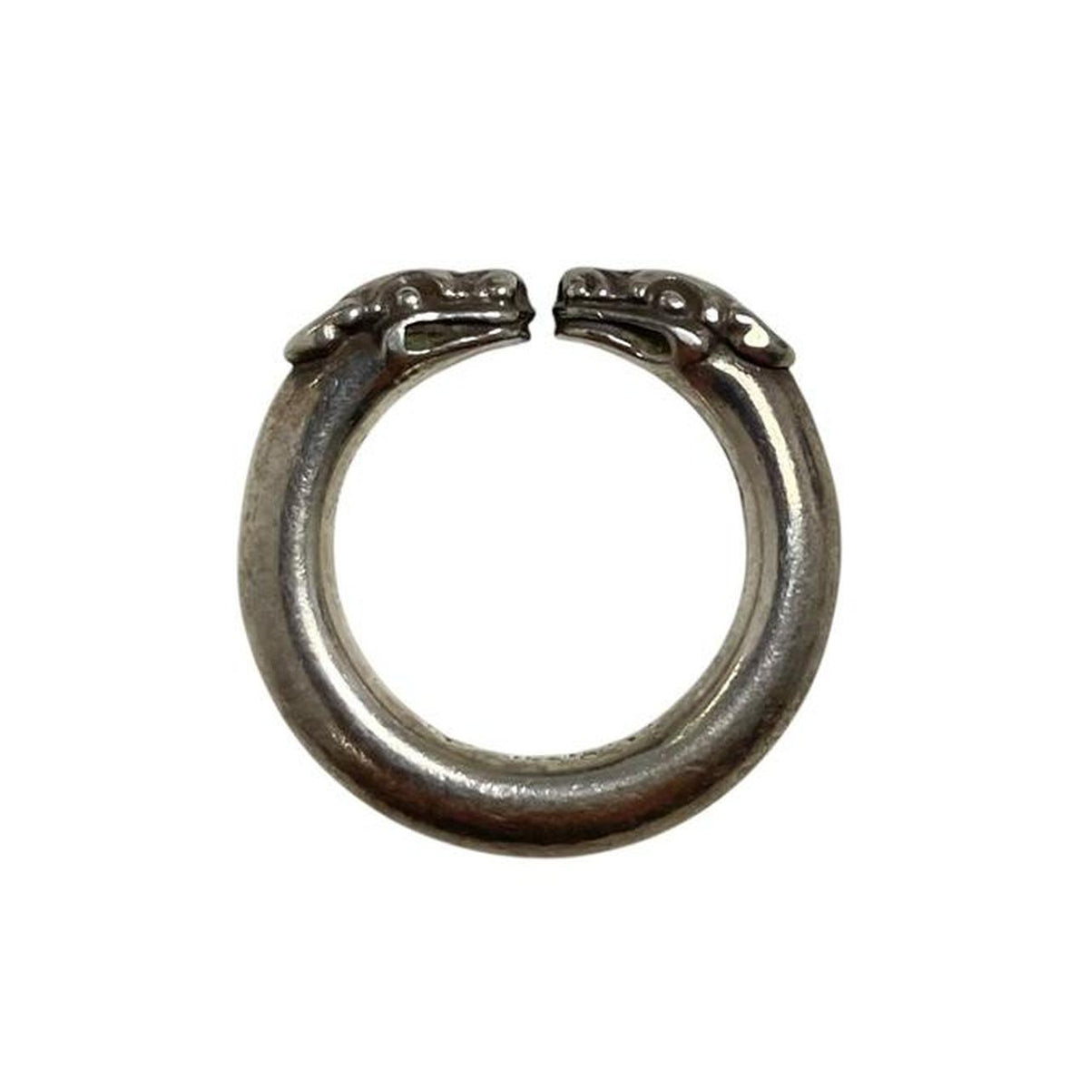 Chrome Hearts silver ring with double dog design and 925 sterling silver material.