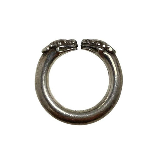 Chrome Hearts silver ring with double dog design and 925 sterling silver material.