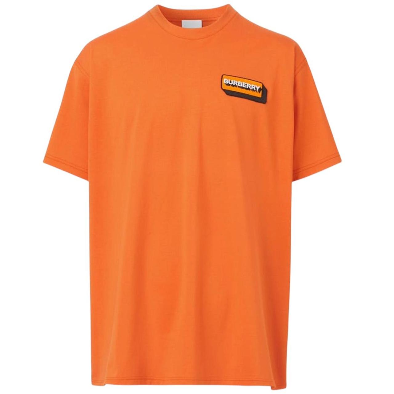 Burberry Orange and White Short Sleeve Kay Logo Spellout T-Shirt