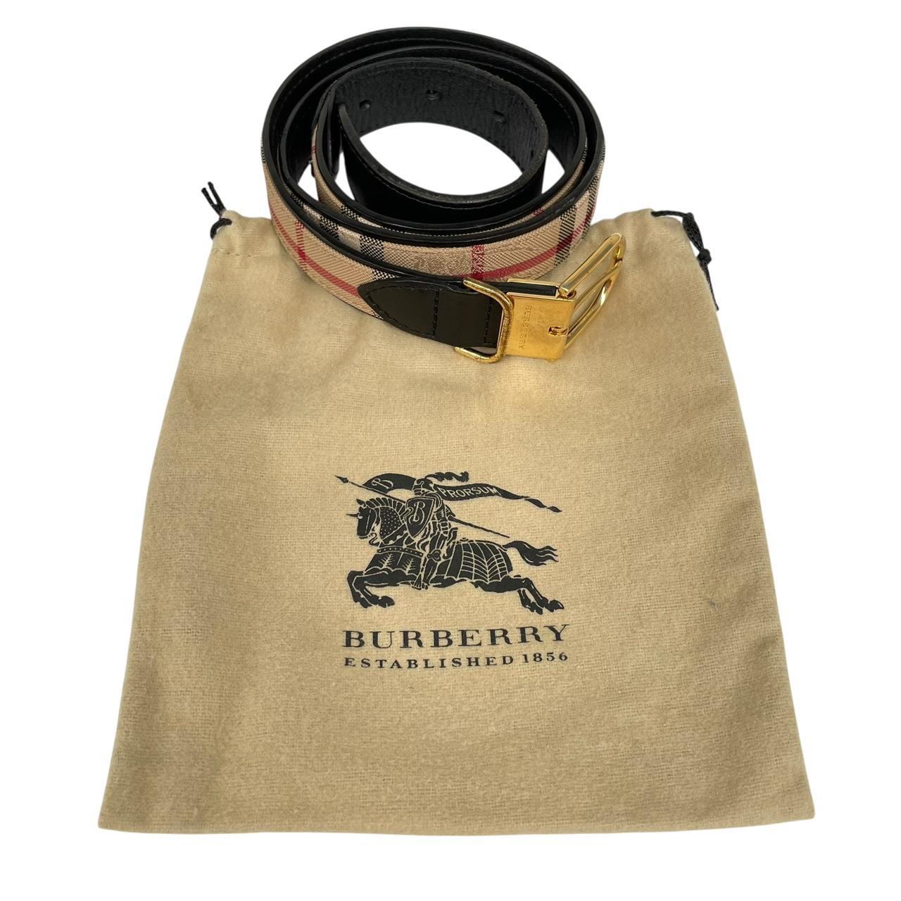 Burberry London Beige and Black Nova Check Thin Leather Belt