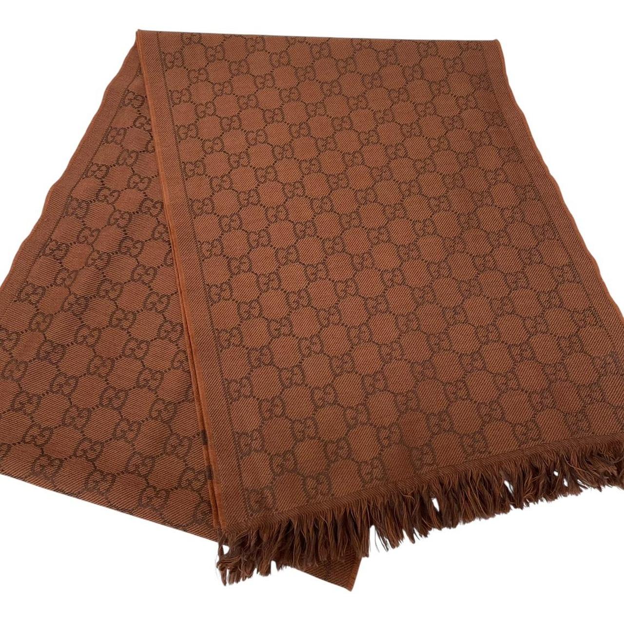 Gucci Orange and Brown GG Monogram Frayed Wool Scarf