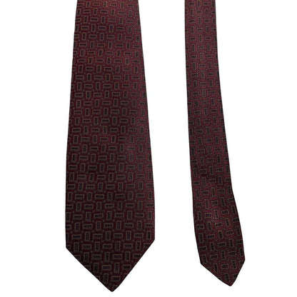 Ermenegildo Zegna burgundy silk tie with geometric print design and logo detail.