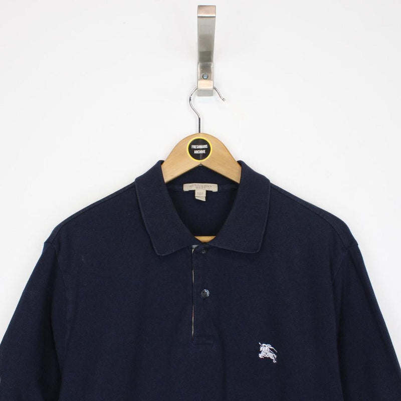Burberry Brit Navy Blue Nova Check Detail Short Sleeve Cotton Polo Shirt