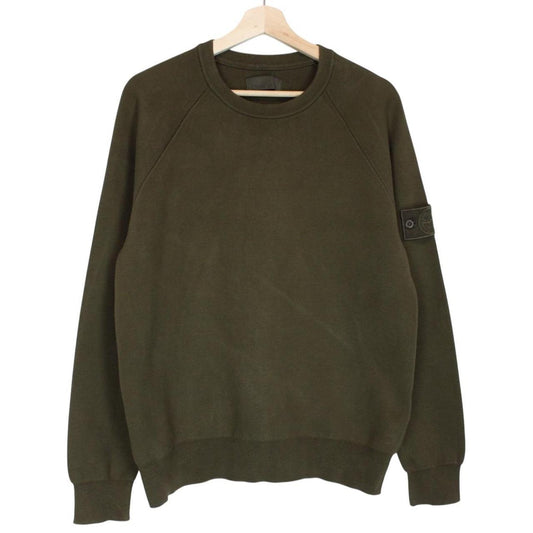 Stone Island khaki green sweatshirt with ghost logo and soft cotton material.