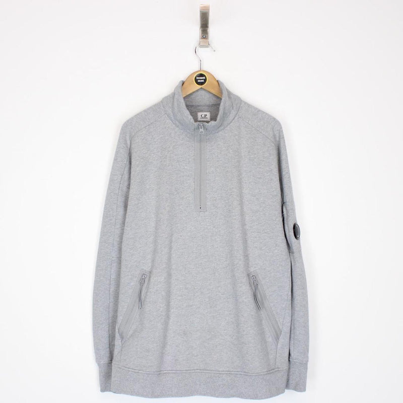 CP Company Grey 1/4 Zip Cotton Goggle Sweatshirt Jumper