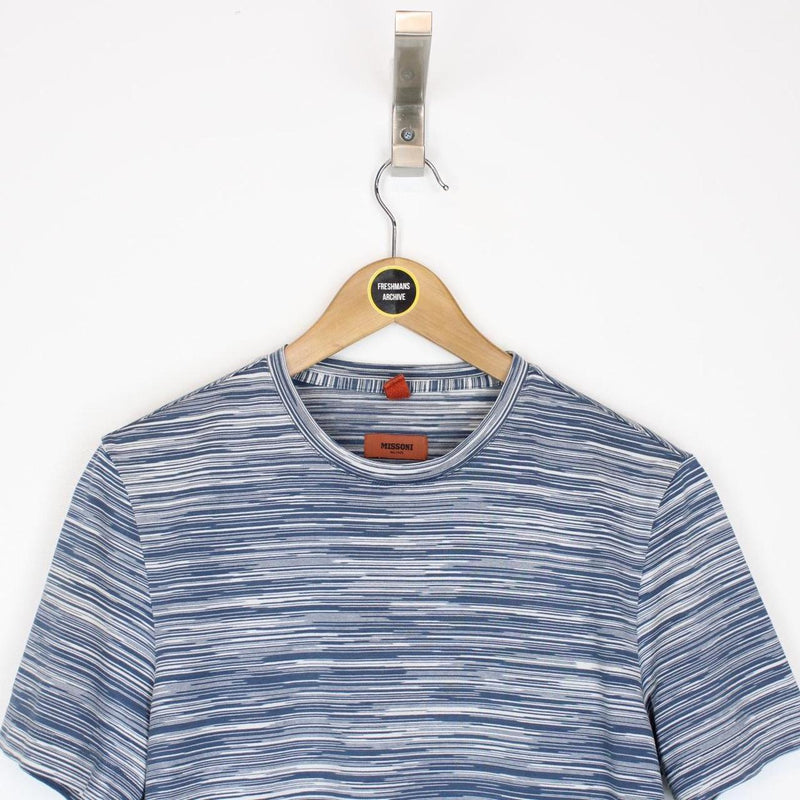 Missoni Blue and White Striped Short Sleeve Cotton T-Shirt