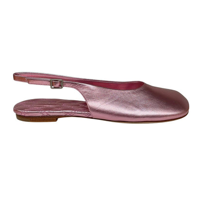 Burberry Metallic Pink Leather Slingback Ballerinas Pumps
