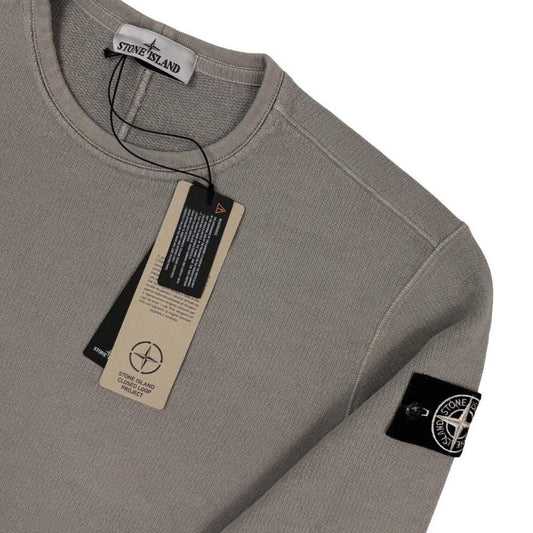 Stone Island khaki brown sweatshirt with logo patch and closed loop design.