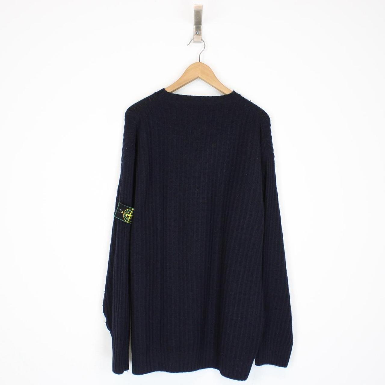 Vintage 1992 Stone Island Navy Blue Ribbed Green Edge Badge Wool Knit Jumper