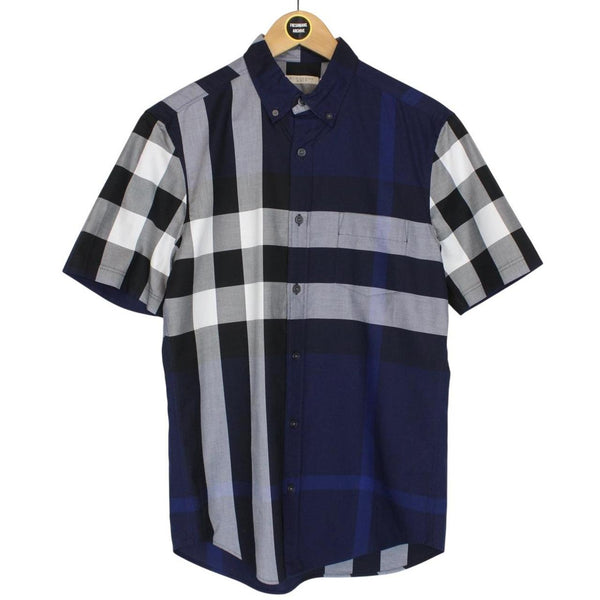 Burberry Brit Navy Blue Nova Check Short Sleeve Cotton Shirt