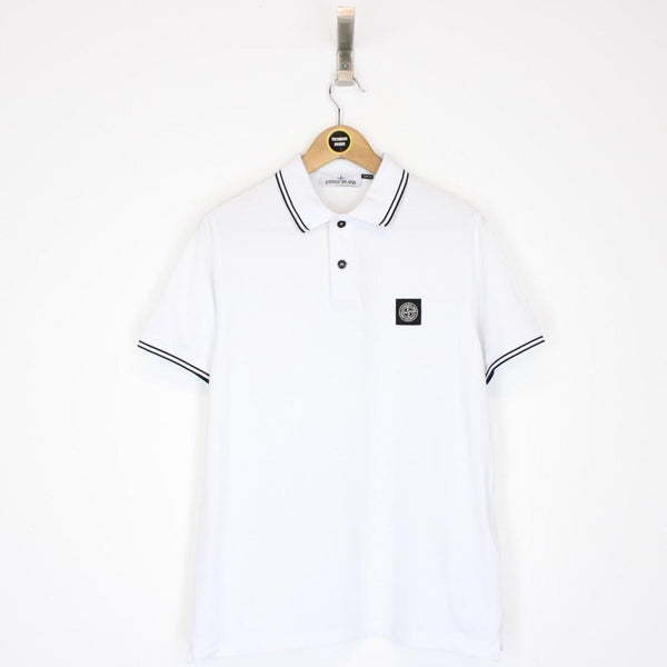 Stone Island AW 2022 White and Black Short Sleeve Compass Polo Shirt