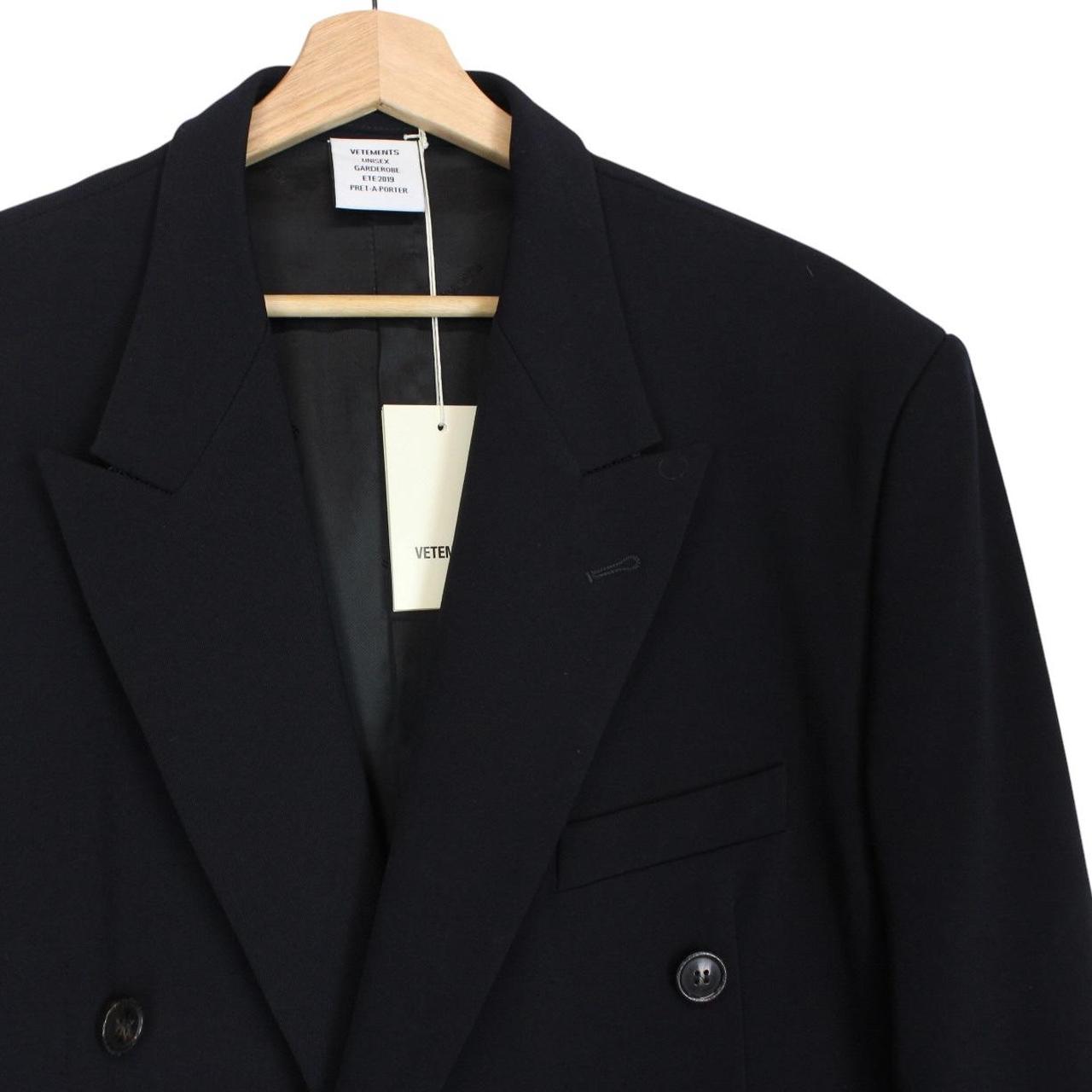 Vetements SS19 Navy Blue Unisex Open Sleeve Double Breasted Wool Blend Blazer Jacket