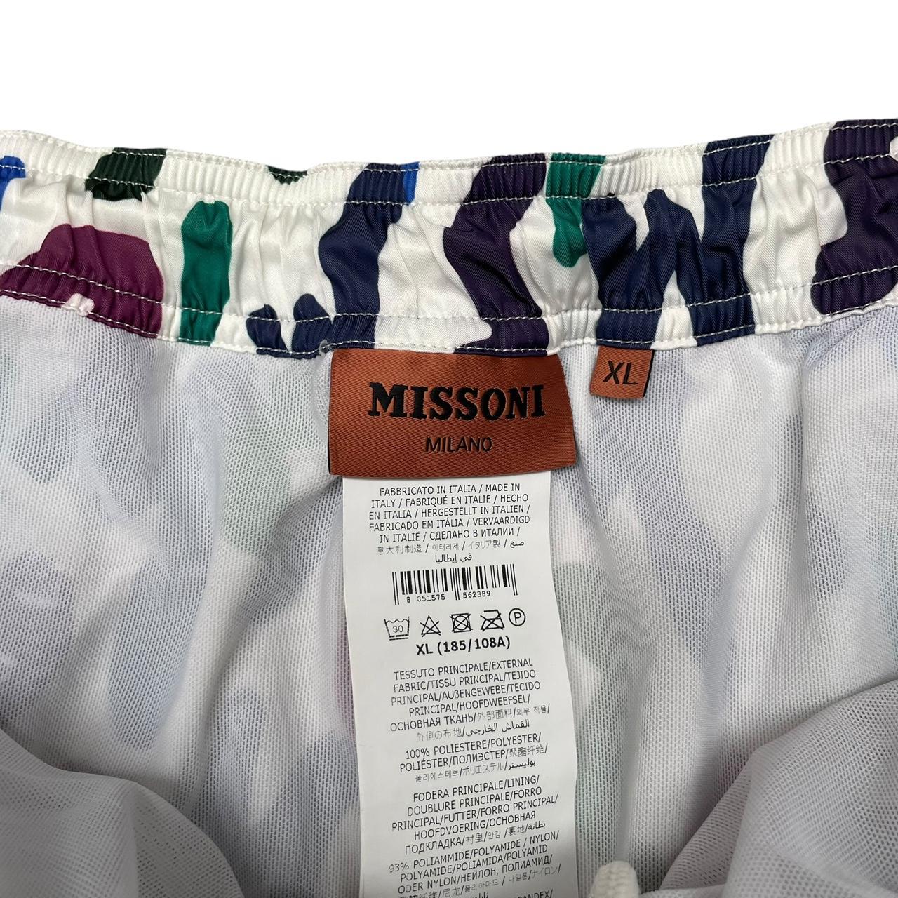 Missoni multicoloured zigzag print nylon swim shorts with logo detail.