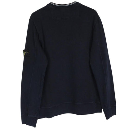 Stone Island navy blue cotton sweatshirt with logo patch and ribbed cuffs.