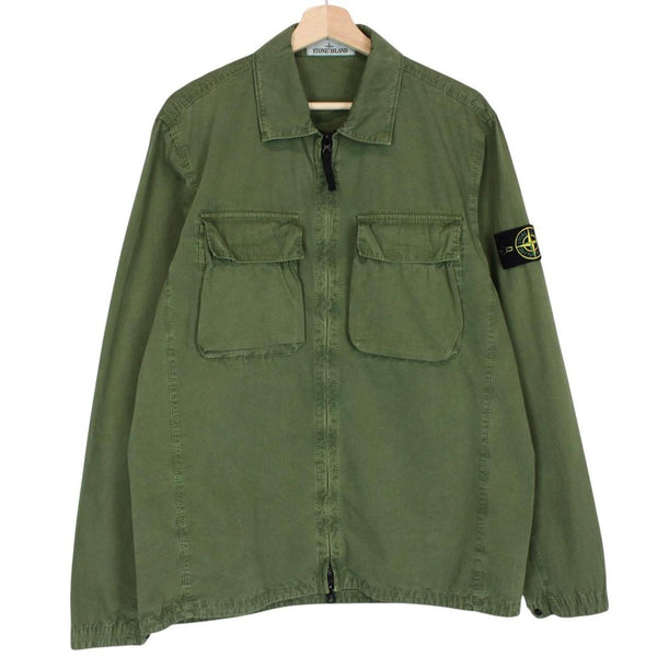 Stone Island SS 2022 Green Full Zip Cotton Overshirt Jacket