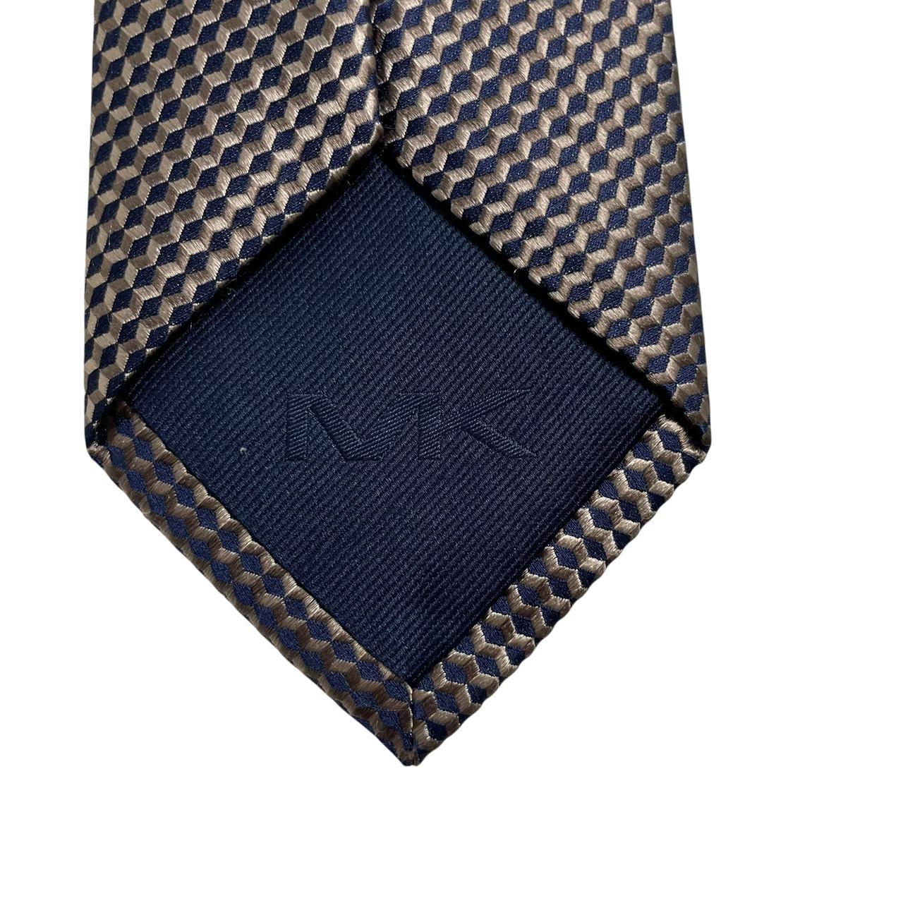 Michael Kors Navy Blue/Beige Geometric Pattern Silk Tie