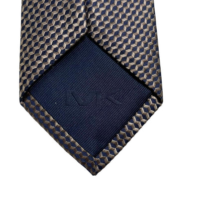 Michael Kors Navy Blue/Beige Geometric Pattern Silk Tie