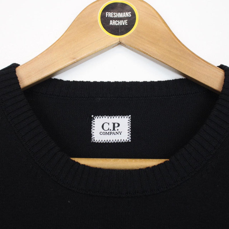 CP Company Black Cotton Knit Lens Sweatshirt Jumper