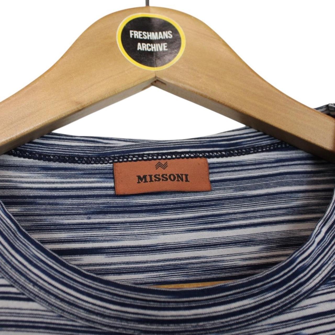 Missoni Navy Blue and White Striped Short Sleeve Cotton T-Shirt
