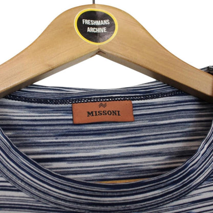 Missoni Navy Blue and White Striped Short Sleeve Cotton T-Shirt