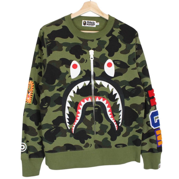 Bape Green 1st Camo Crew Neck Shark Sweatshirt Jumper