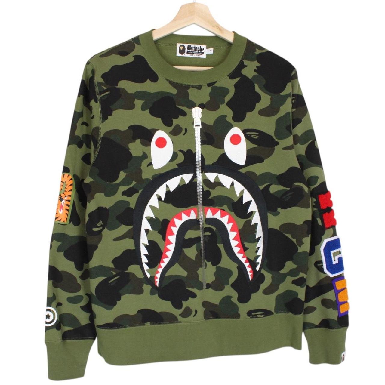 Bape Green 1st Camo Crew Neck Shark Sweatshirt Jumper