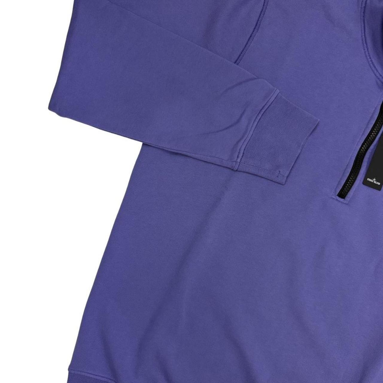 Stone Island purple 1/4 zip sweatshirt organic cotton with compass logo detail.