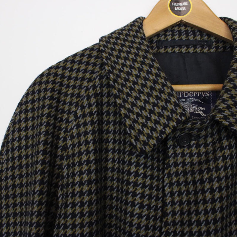 Vintage 90s Burberry Navy Blue and Khaki Wool Overcoat