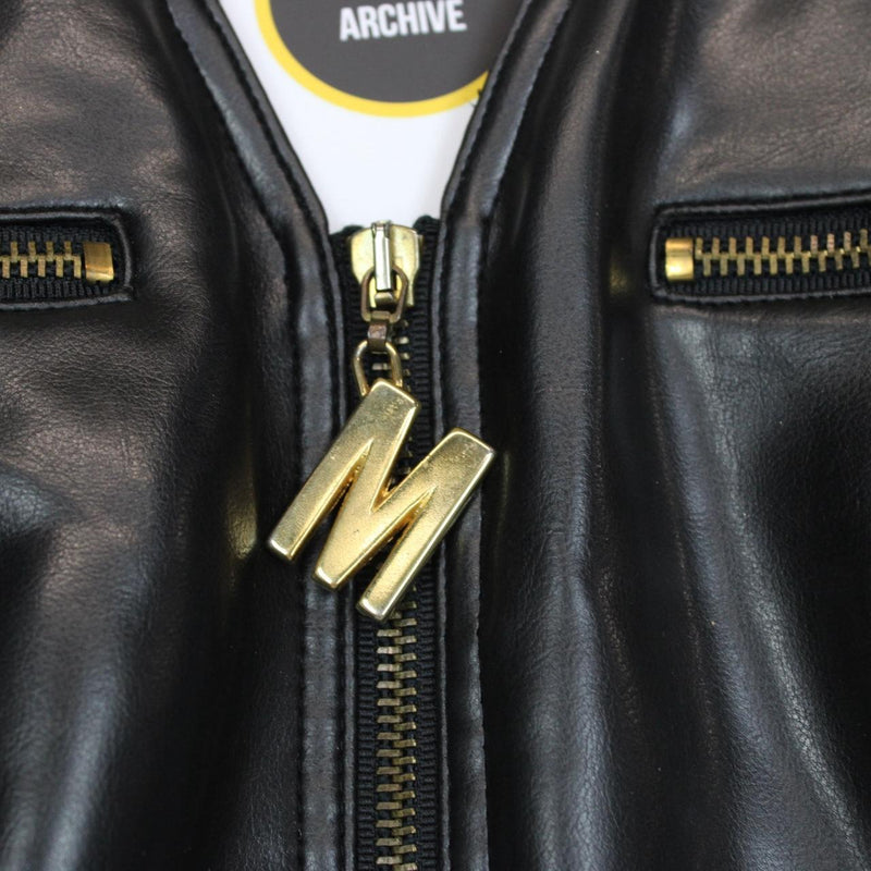 Vintage 90s Moschino Peace and Love Black Faux Leather 2 Piece Vest and Shorts