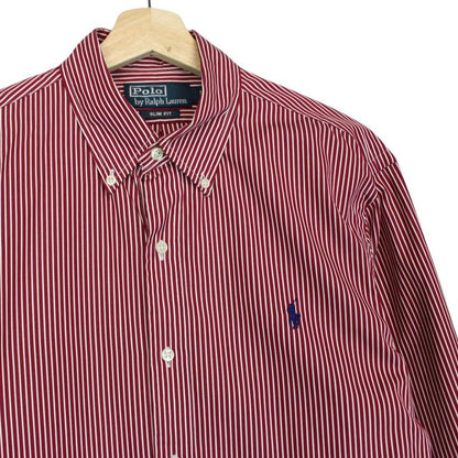 Polo Ralph Lauren Red and White Striped Long Sleeve Cotton Shirt