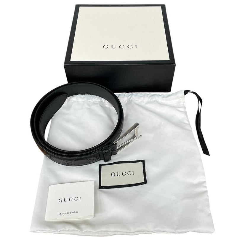 Gucci Black Guccisima GG Monogram Leather Belt with Silver Buckle