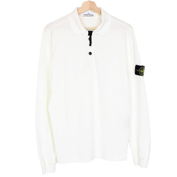 Stone Island SS 2017 White Long Sleeve Collared Cotton T-Shirt