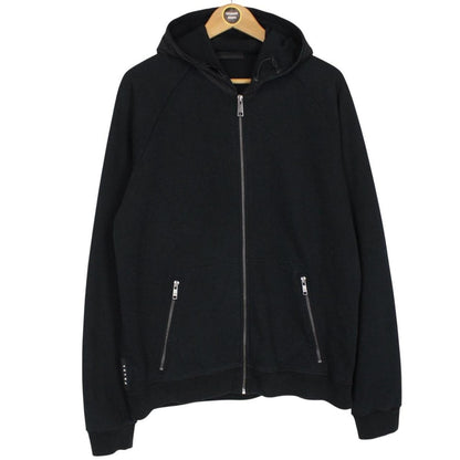 Prada Sport Black Full Zip Cotton Hoodie with Nylon Hood