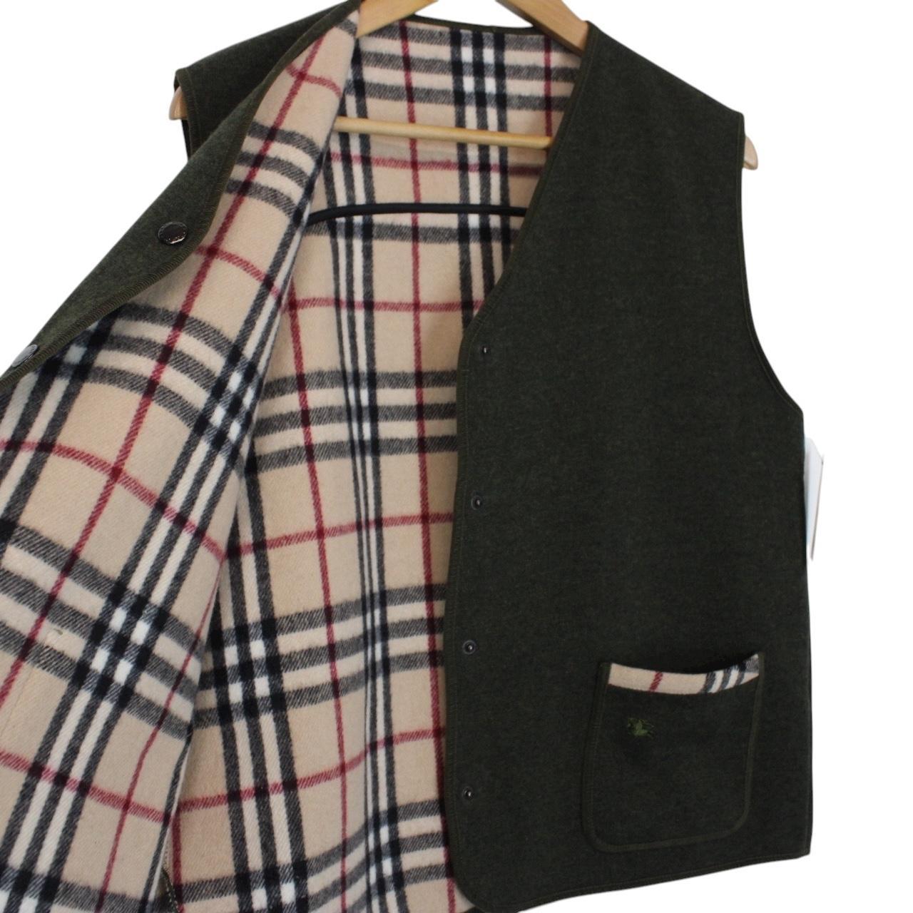 Vintage Burberry London Khaki Green Nova Check Wool Blend Knit Sweater Vest