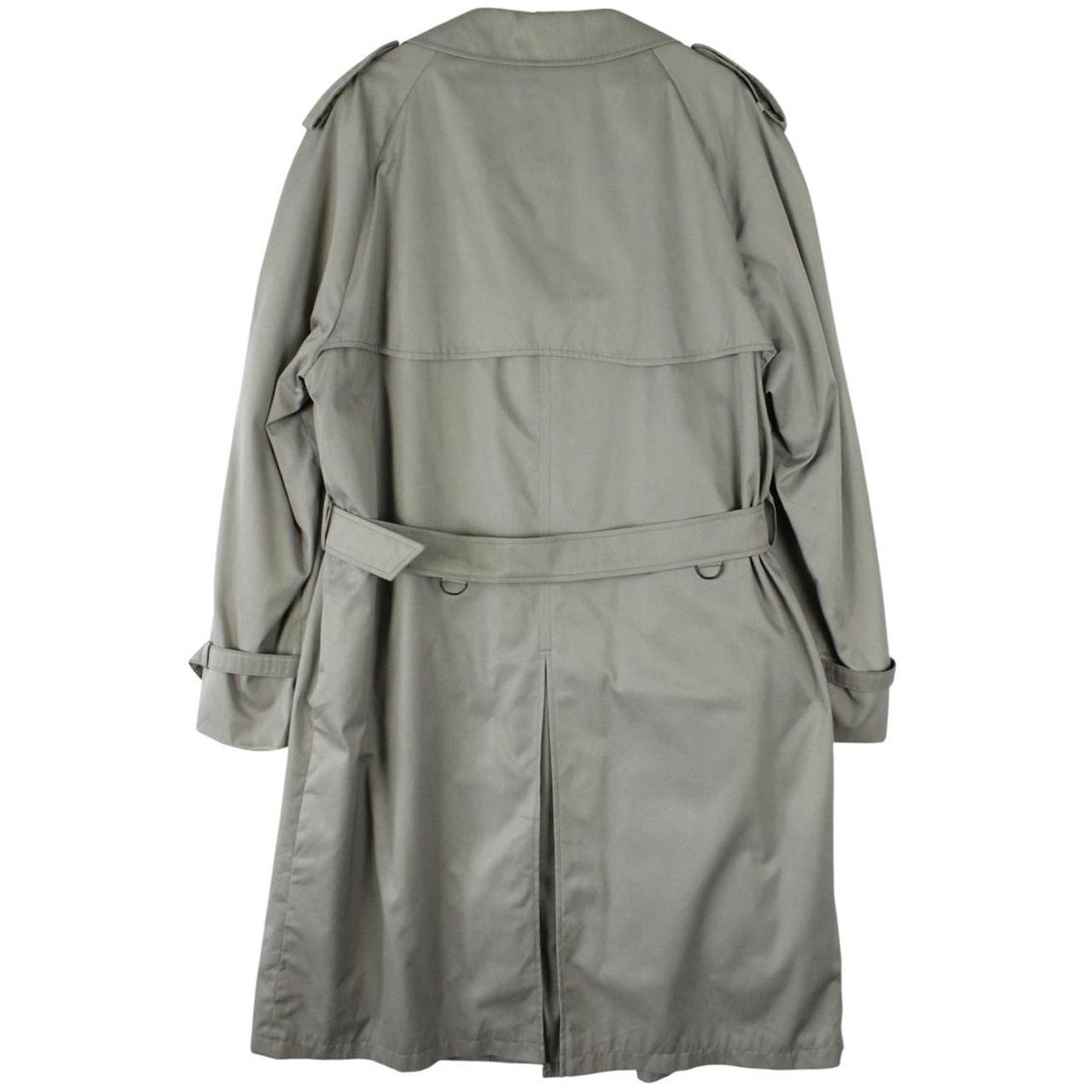 Christian Dior grey double-breasted trench coat with removable wool lining and belted waist.