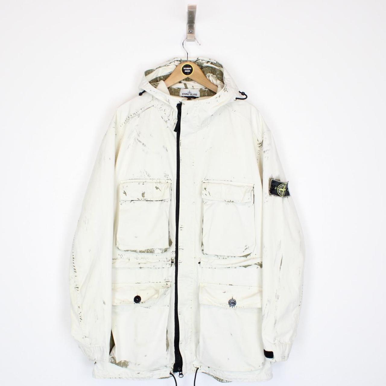 Stone Island SS 2017 Cream and Olive Hand Corrosion on Raso Jacket