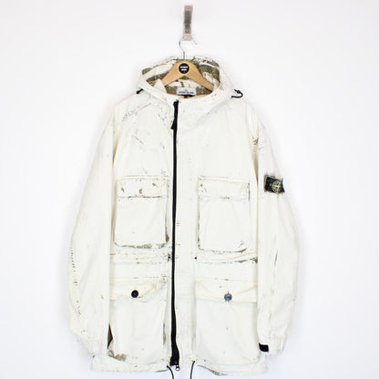 Stone Island SS 2017 Cream and Olive Hand Corrosion on Raso Jacket